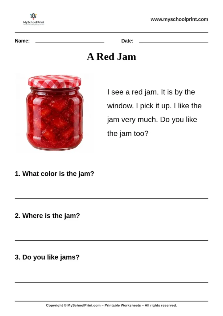 passage QA worksheet 1 for kindergarten reading practice