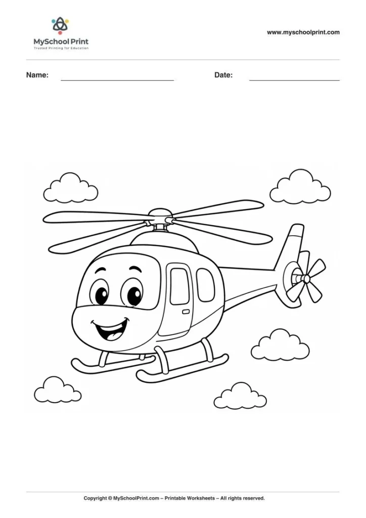 Printable helicopter coloring activity for kids