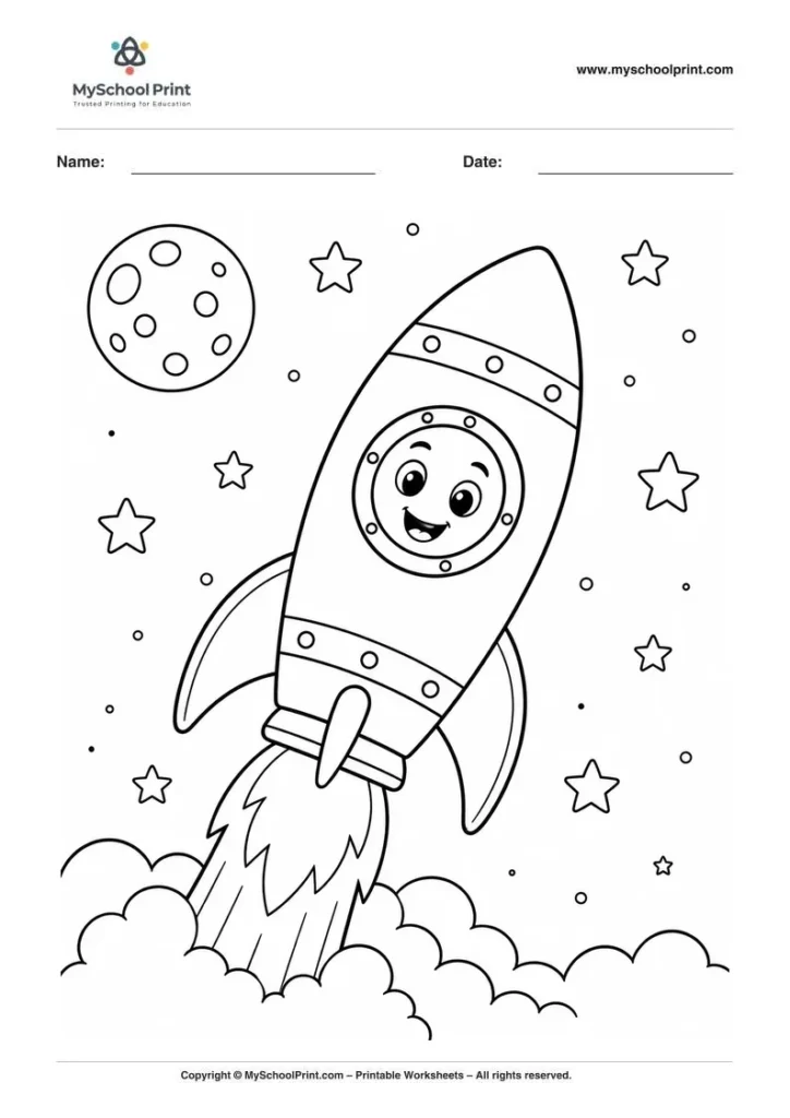 Printable rocket coloring activity for kids
