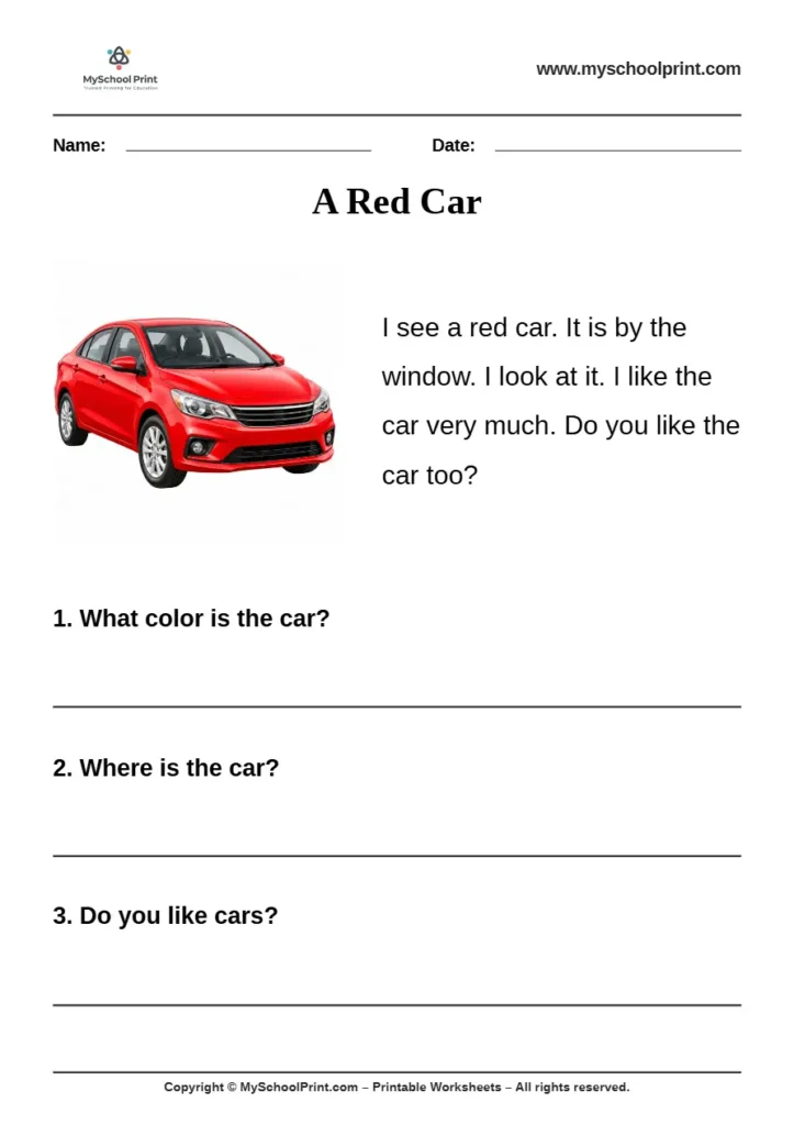 passage QA worksheet 5 for kindergarten reading practice