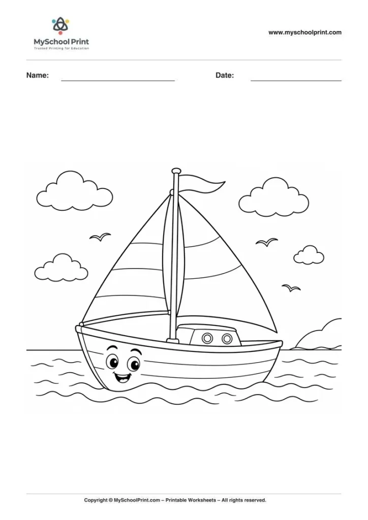 Printable sailboat coloring activity for kids