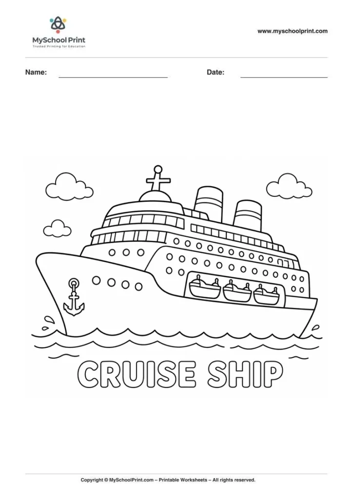 Printable cruise ship coloring activity for kids