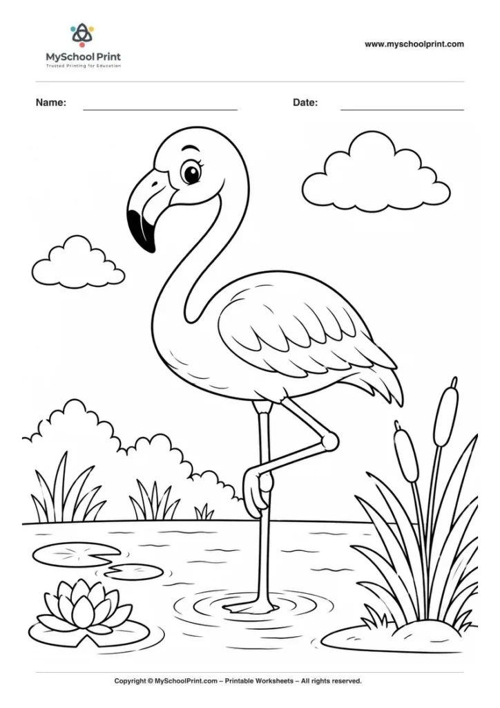 Flamingo coloring page for kids