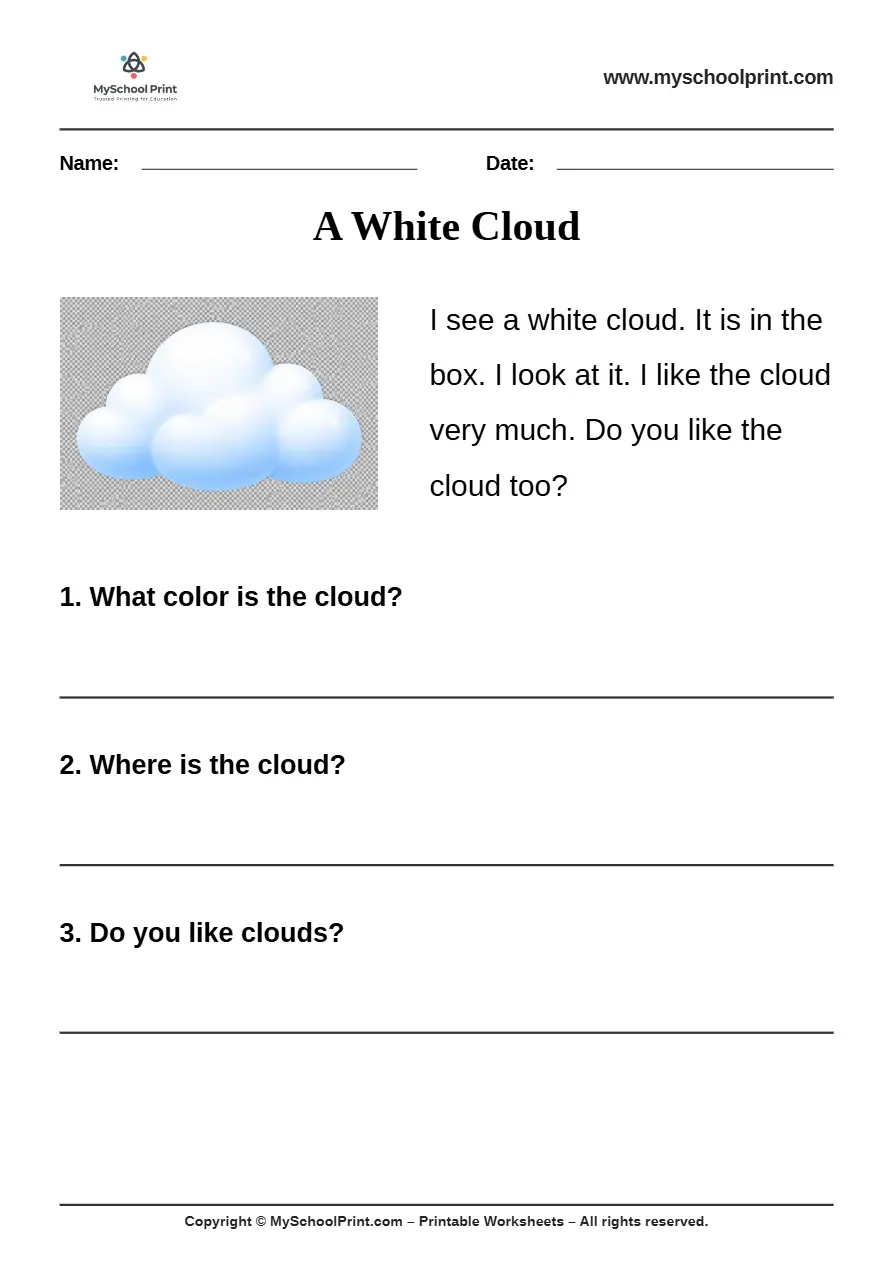 passage QA worksheet 14 for kindergarten reading practice