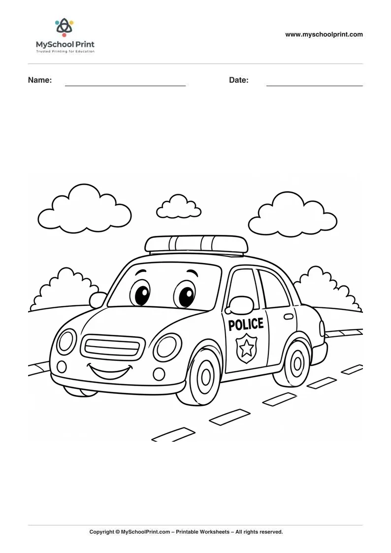 Printable police car coloring activity for kids