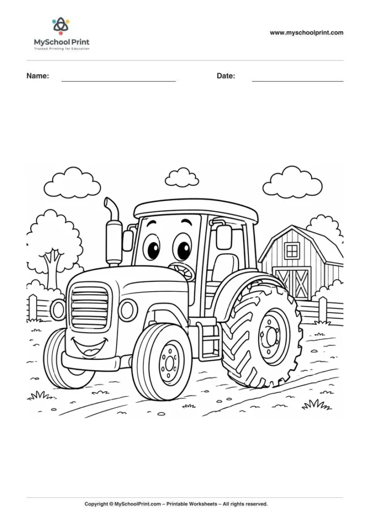 Printable tractor coloring activity for kids