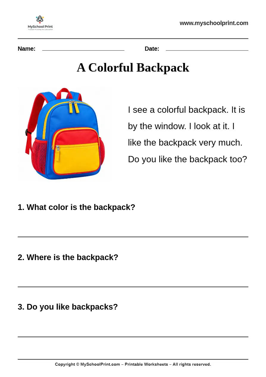 passage QA worksheet 16 for kindergarten reading practice