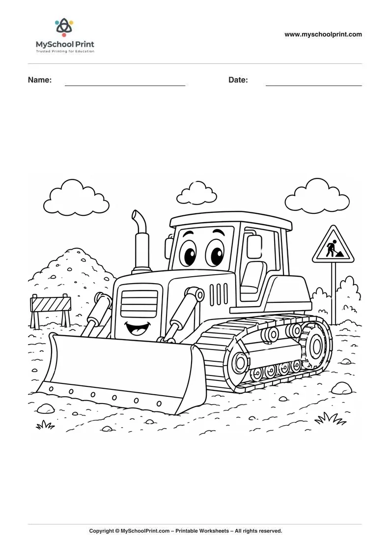 Printable bulldozer coloring activity for kids