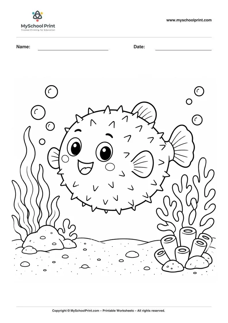 Pufferfish coloring page for kids