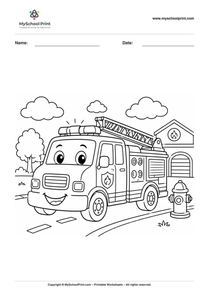 Printable fire truck coloring activity for kids