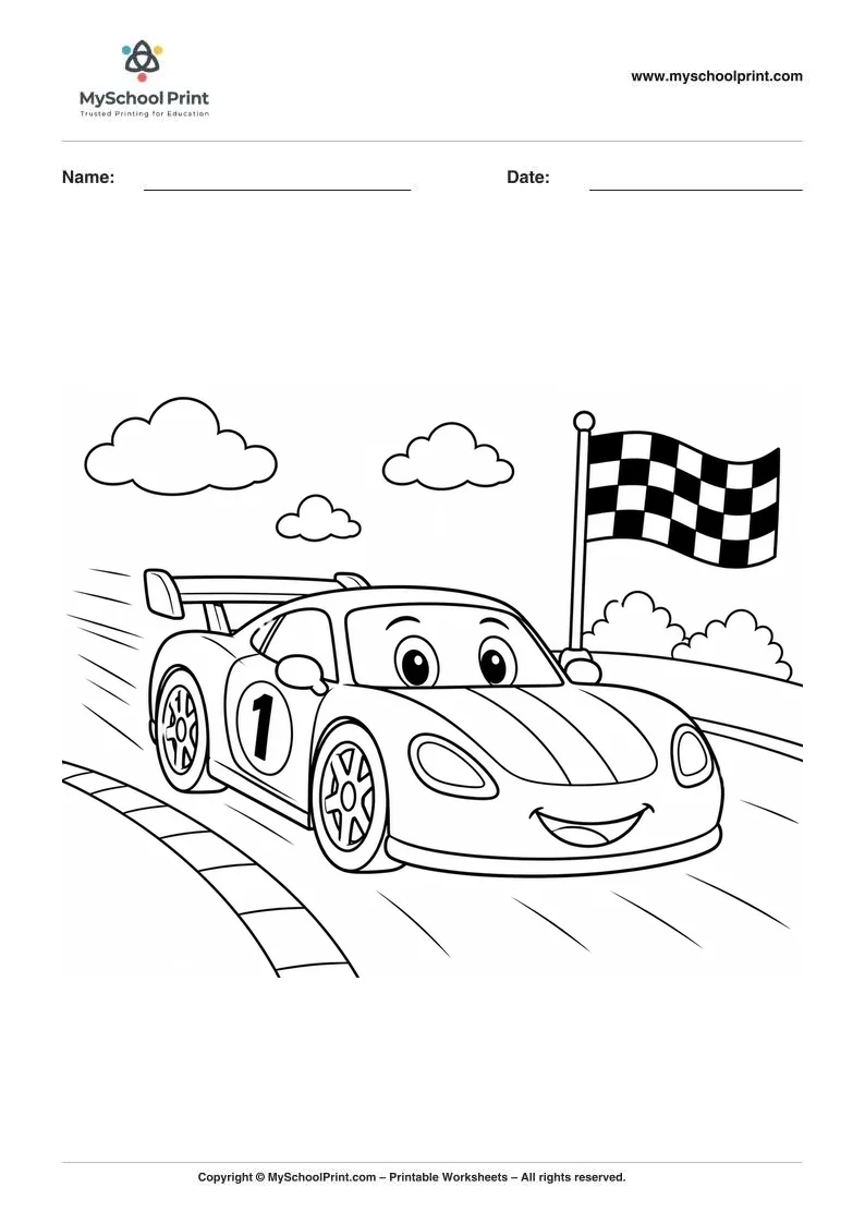 Printable race car coloring activity for kids