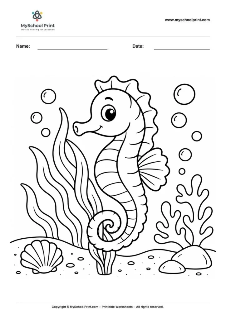 Seahorse coloring page for kids