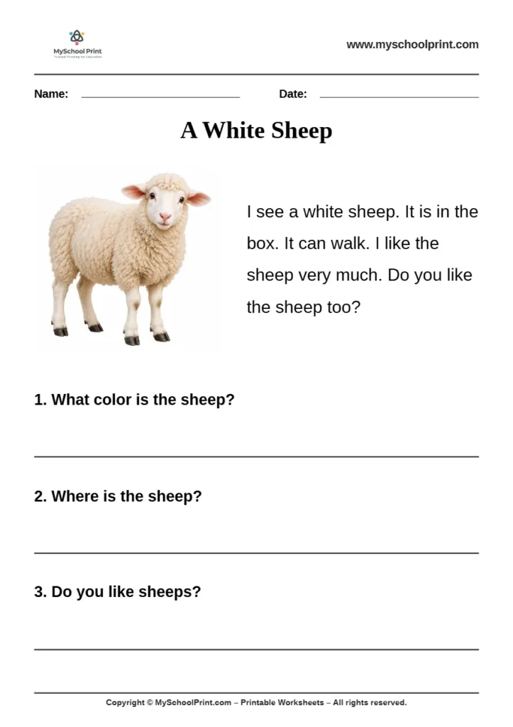 passage QA worksheet 21 for kindergarten reading practice