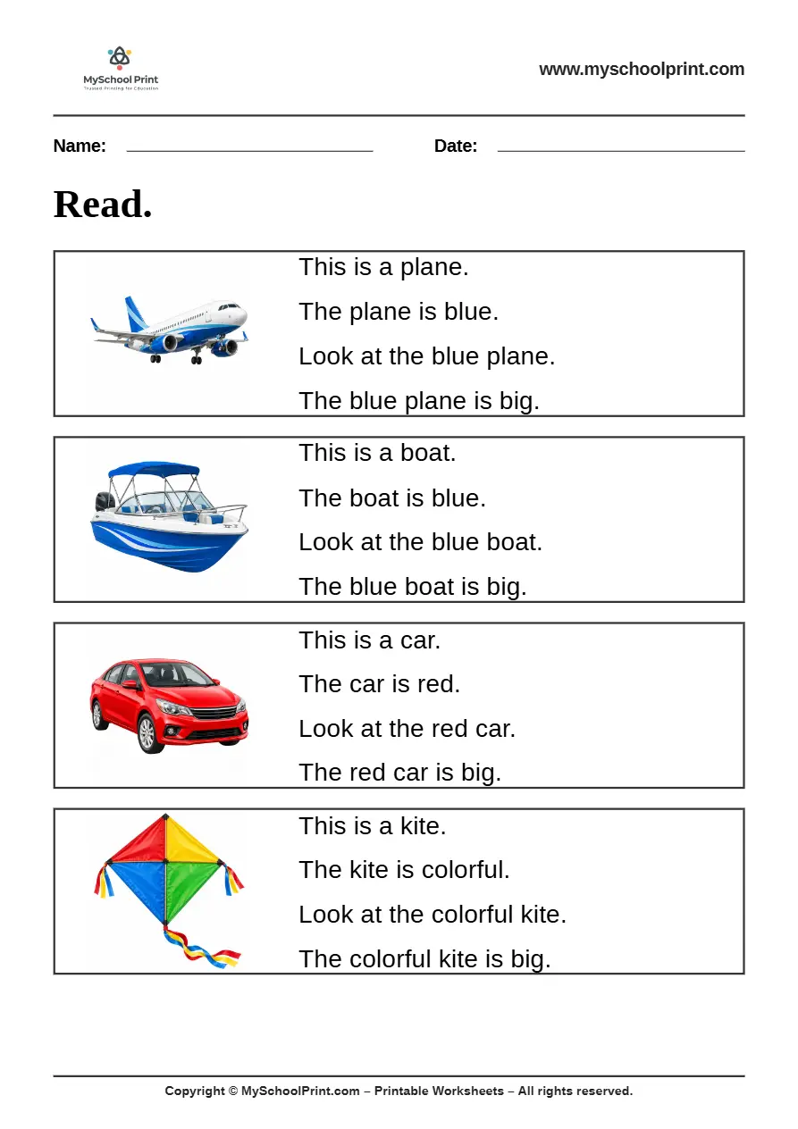 Simple English Reading Worksheet 21 for Kindergarten