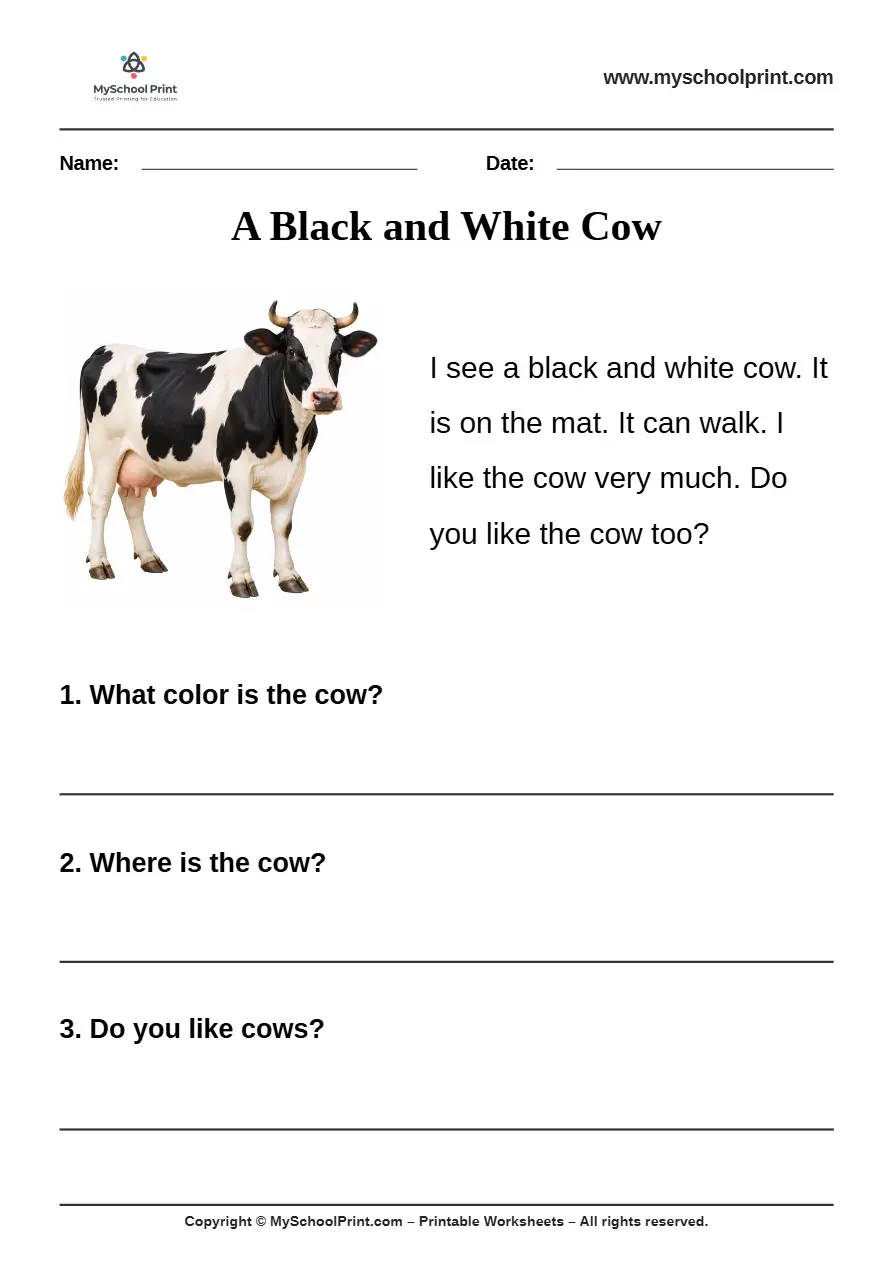 passage QA worksheet 22 for kindergarten reading practice