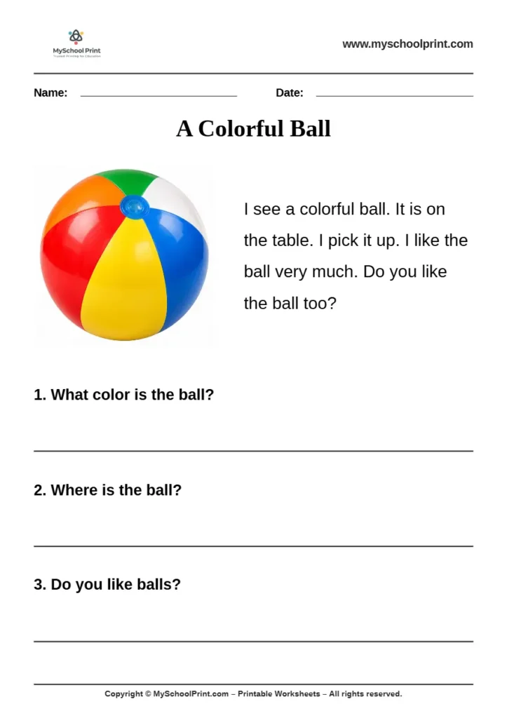 passage QA worksheet 23 for kindergarten reading practice