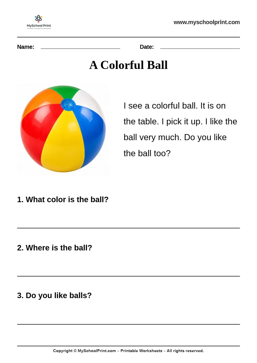 passage QA worksheet 23 for kindergarten reading practice