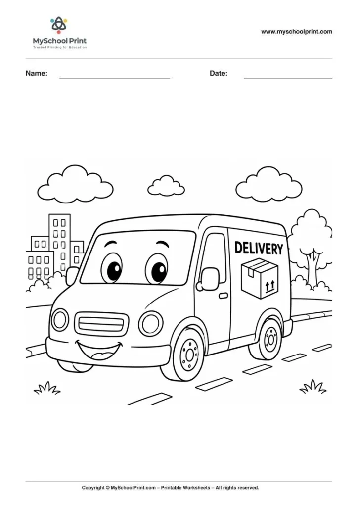 Printable delivery van coloring activity for kids