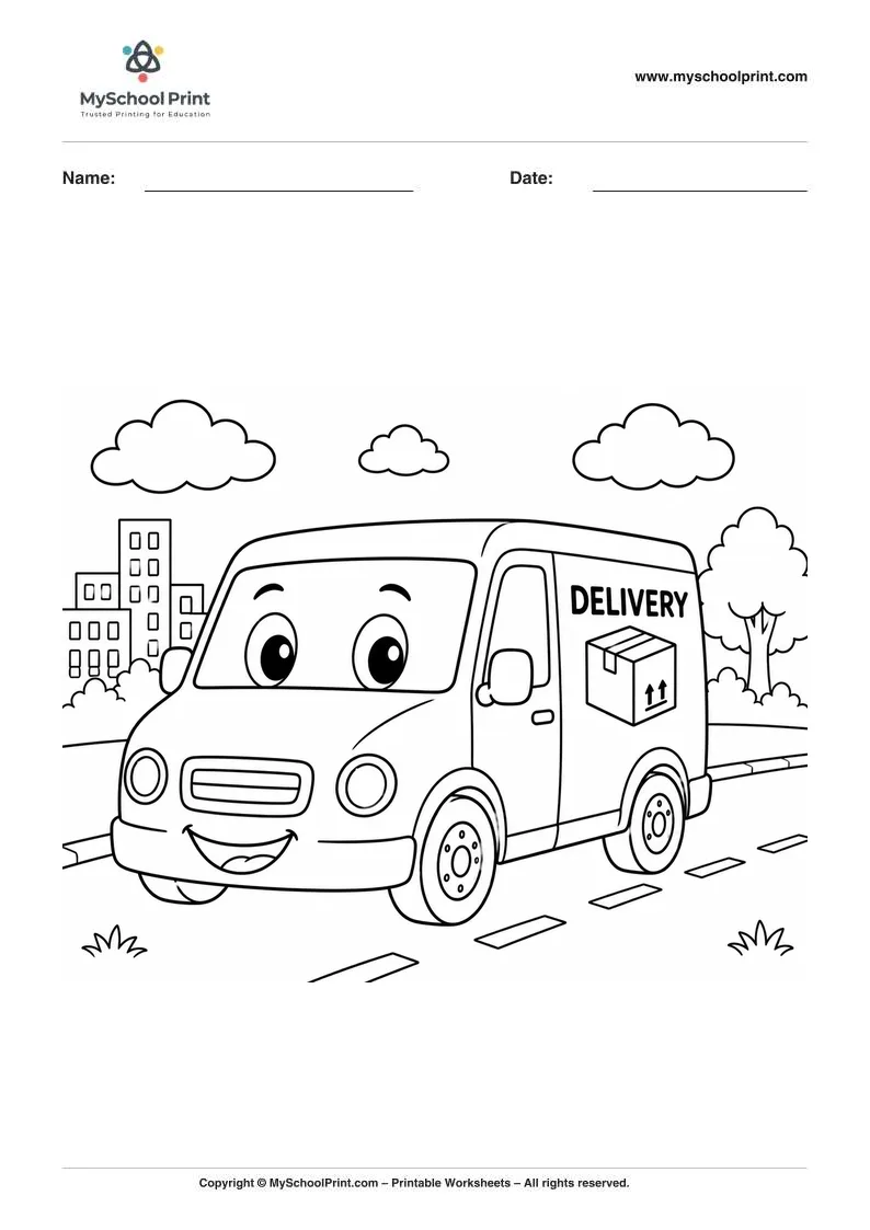 Printable delivery van coloring activity for kids