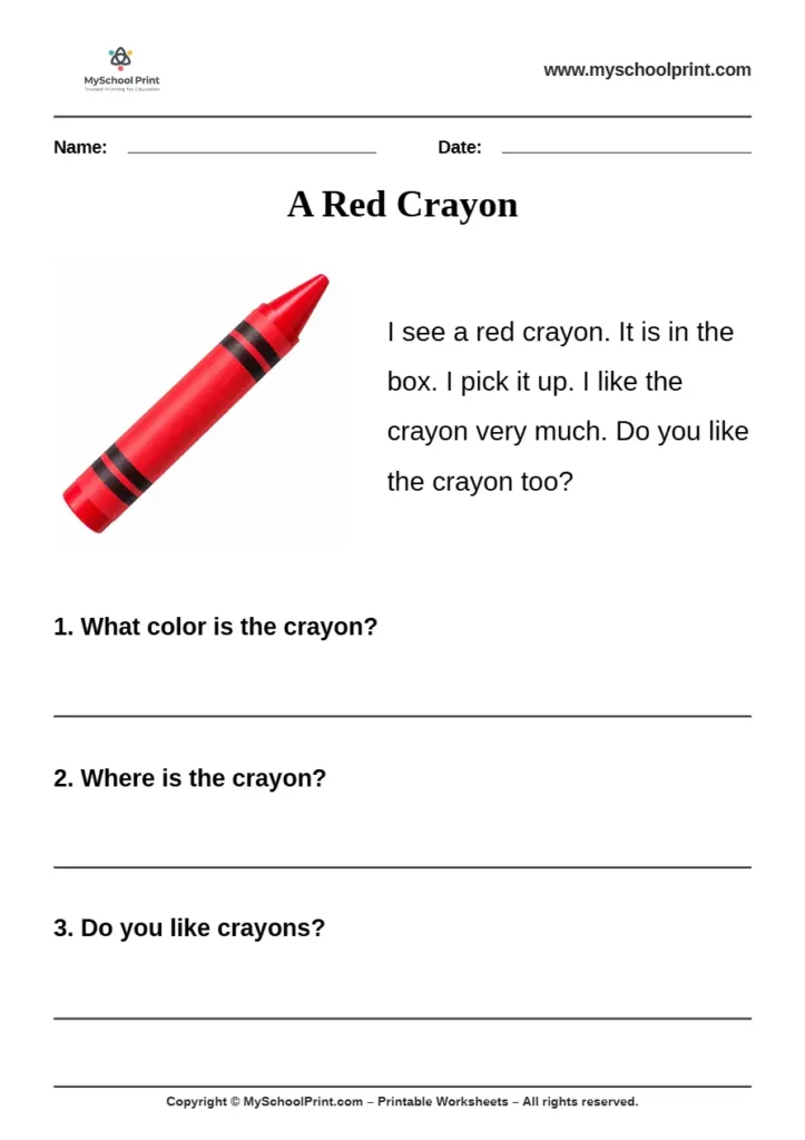 passage QA worksheet 25 for kindergarten reading practice