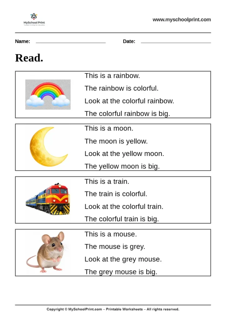 Simple English Reading Worksheet 25 for Kindergarten
