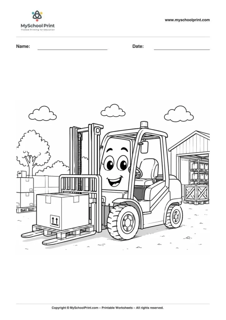 Printable forklift coloring activity for kids