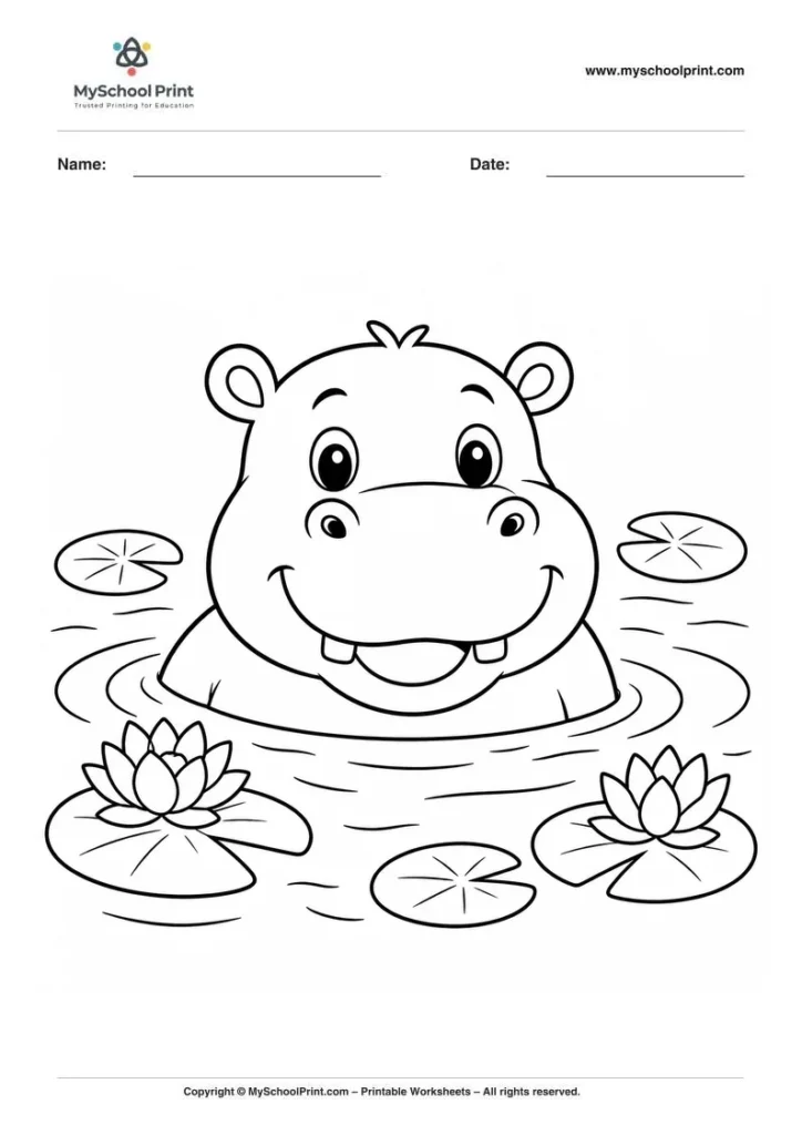 Hippo coloring page for kids