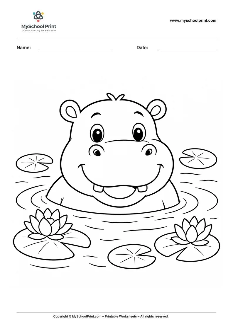 Hippo coloring page for kids