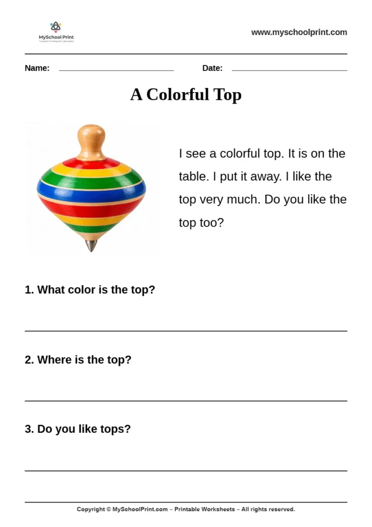 passage QA worksheet 27 for kindergarten reading practice