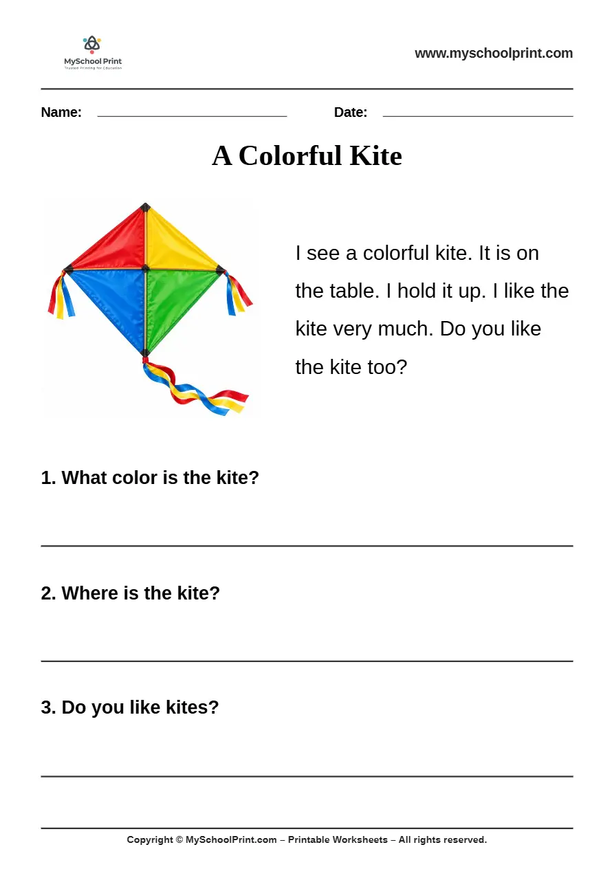 passage QA worksheet 29 for kindergarten reading practice