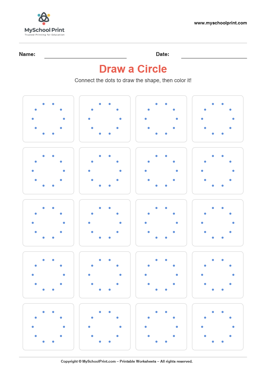2d draw circle worksheet for kindergarten kids
