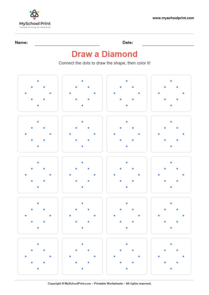 2d draw diamond worksheet for kindergarten kids