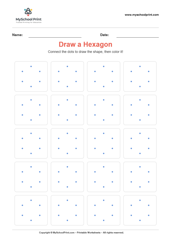 2d draw hexagon worksheet for kindergarten kids
