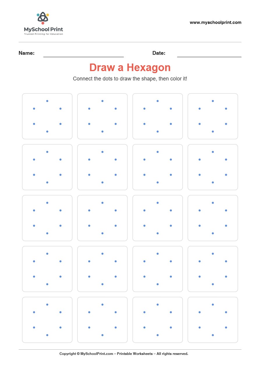 2d draw hexagon worksheet for kids