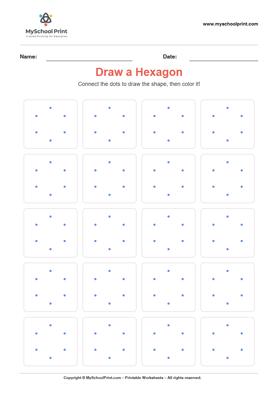 2d draw hexagon worksheet for kindergarten kids