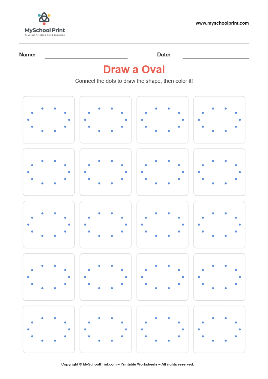 2d draw oval worksheet for kindergarten kids