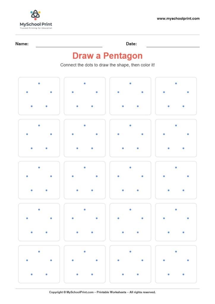 2d draw pentagon worksheet for kindergarten kids