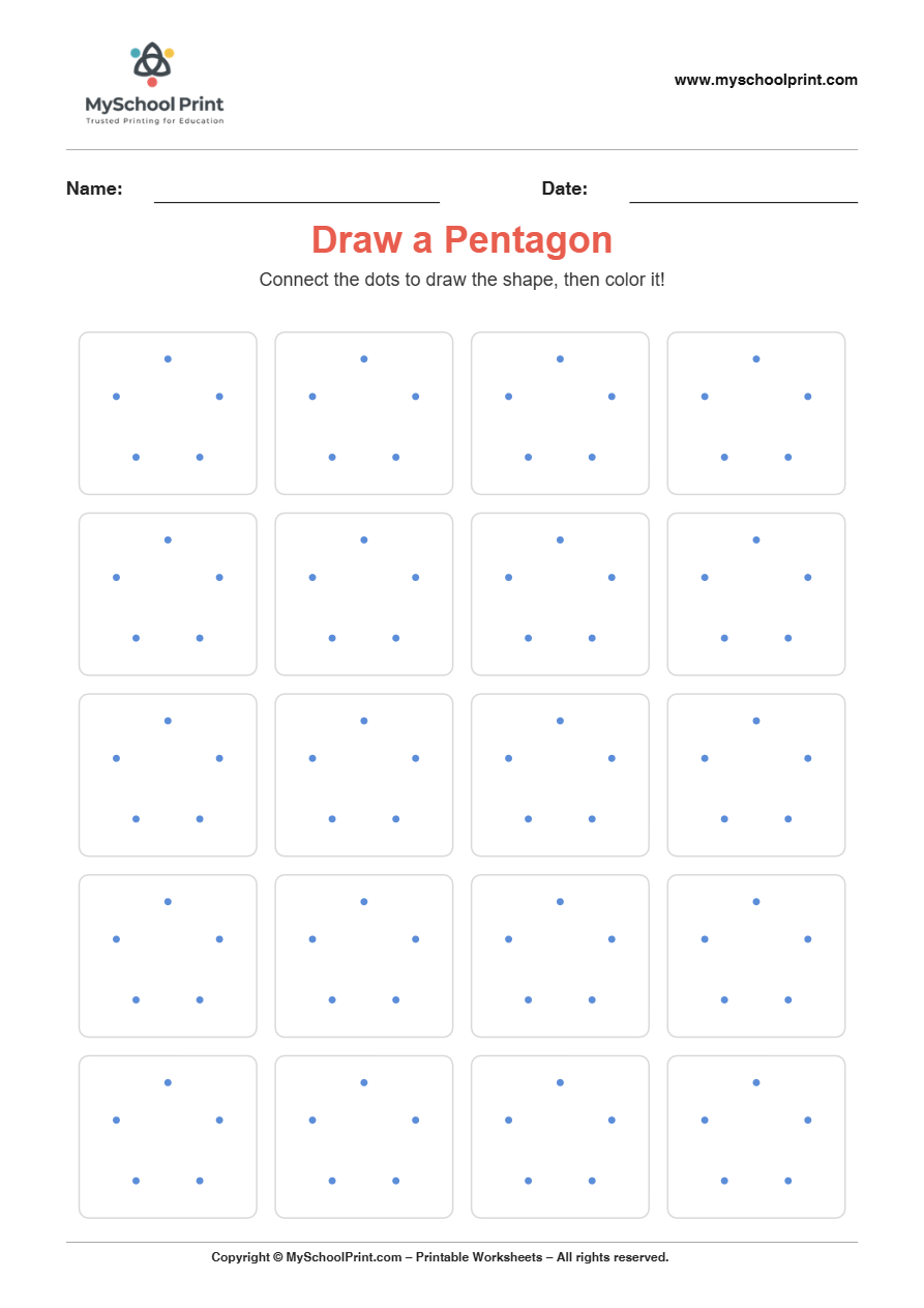2d draw pentagon worksheet for kindergarten kids