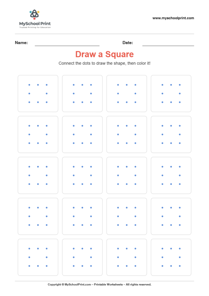 2d draw square worksheet for kindergarten kids