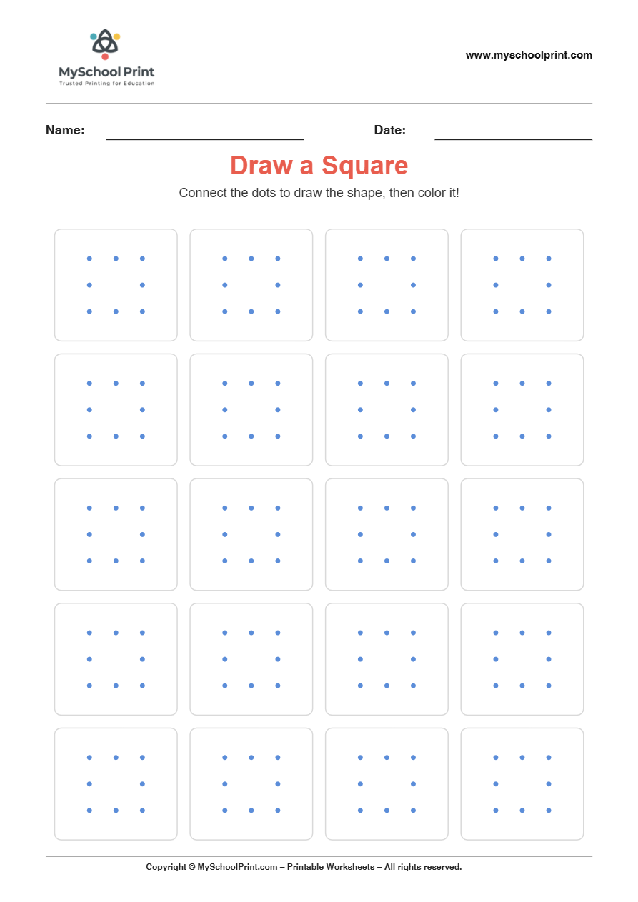 2d draw square worksheet for kindergarten kids
