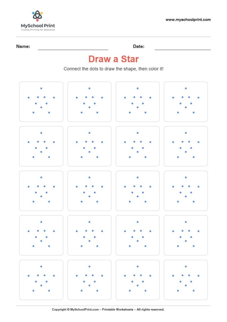 2d draw star worksheet for kids