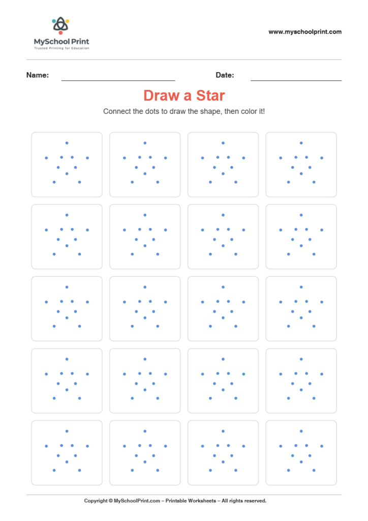 2d draw star worksheet for kindergarten kids