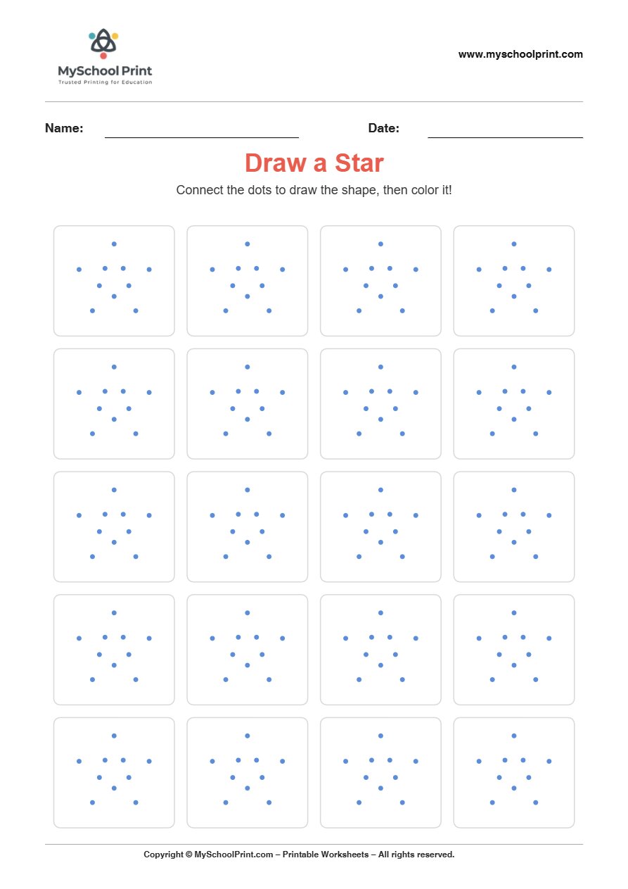 2d draw star worksheet for kids