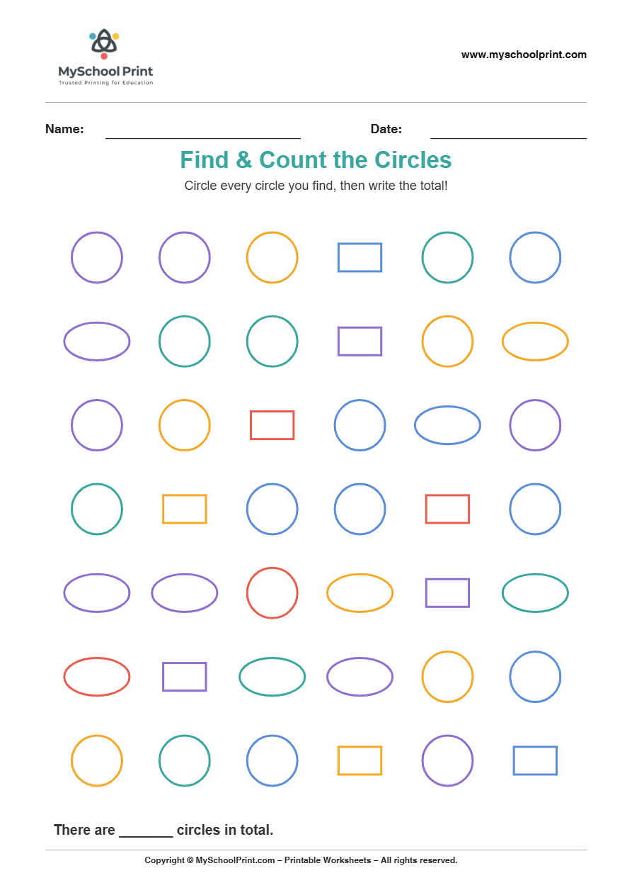 2d findcount circle worksheet for kindergarten kids