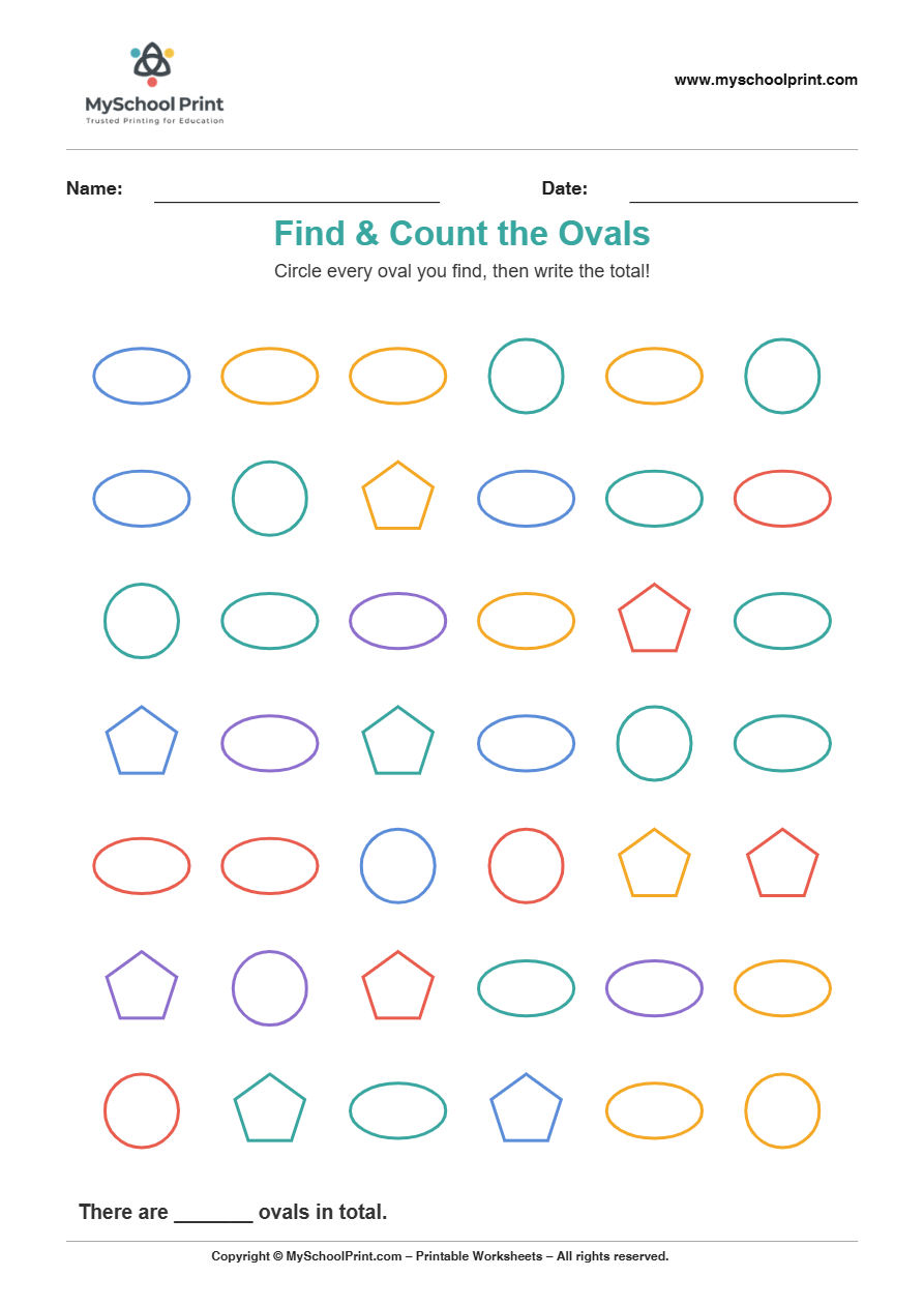 2d findcount oval worksheet for kindergarten kids