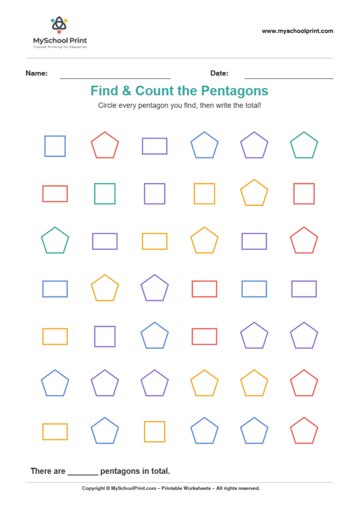 2d findcount pentagon worksheet for kindergarten kids