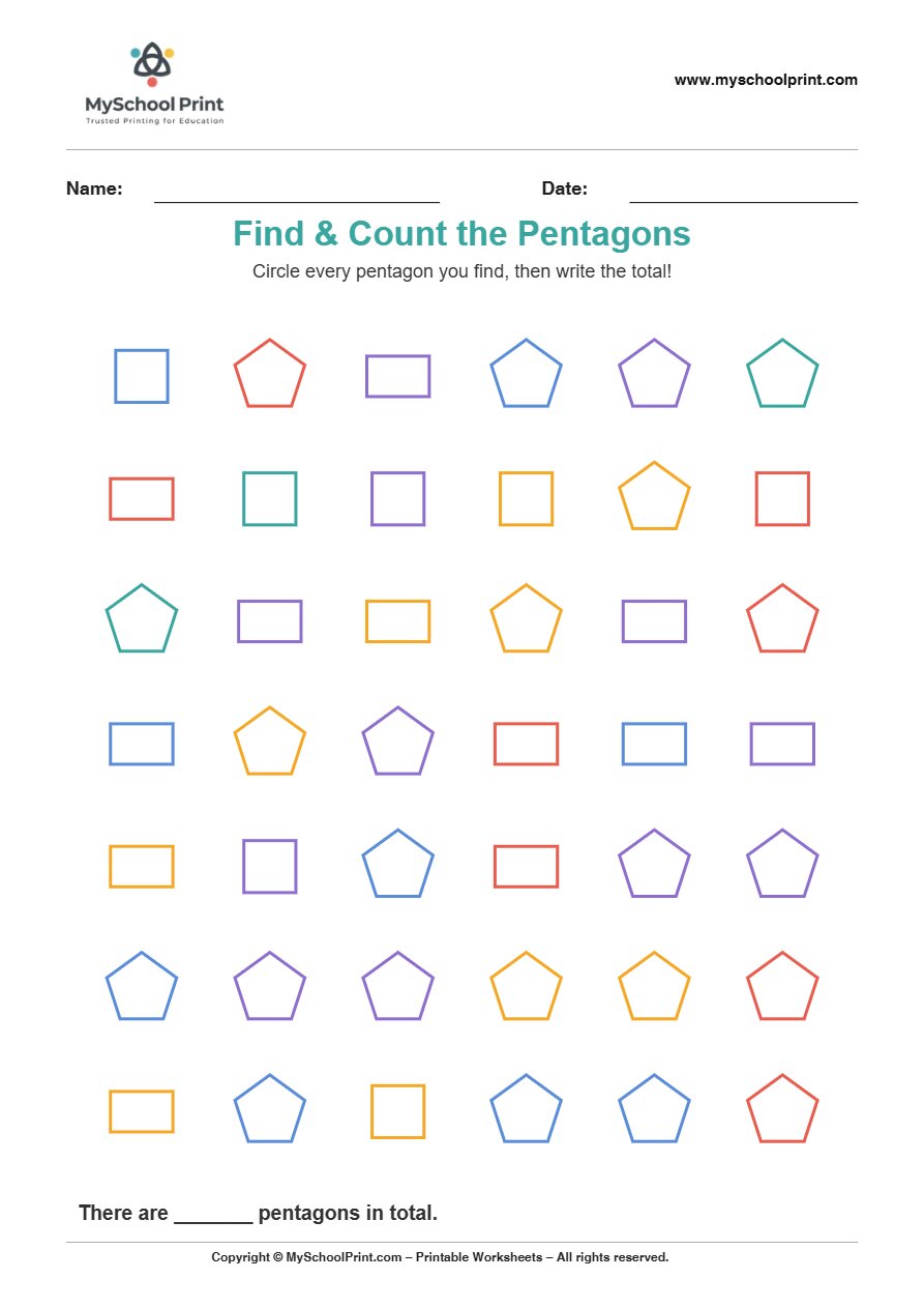2d findcount pentagon worksheet for kids