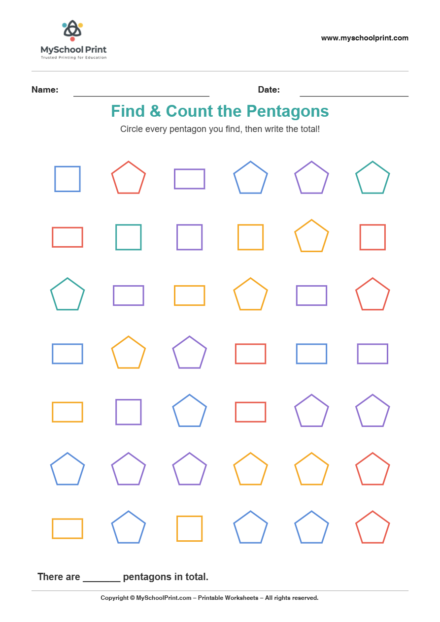 2d findcount pentagon worksheet for kindergarten kids