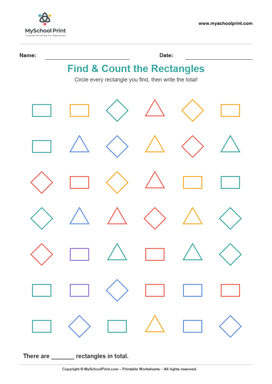 2d findcount rectangle worksheet for kindergarten kids