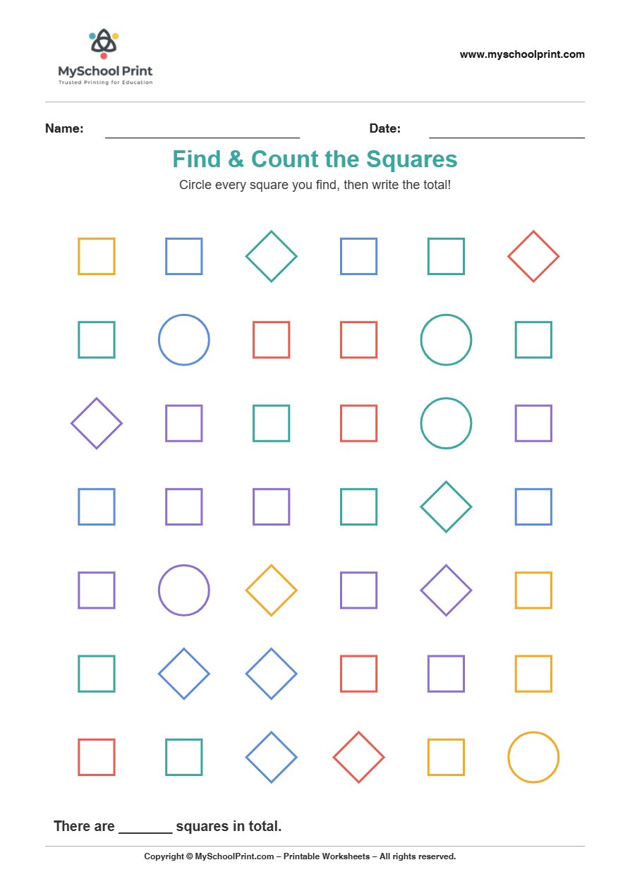 2d findcount square worksheet for kids